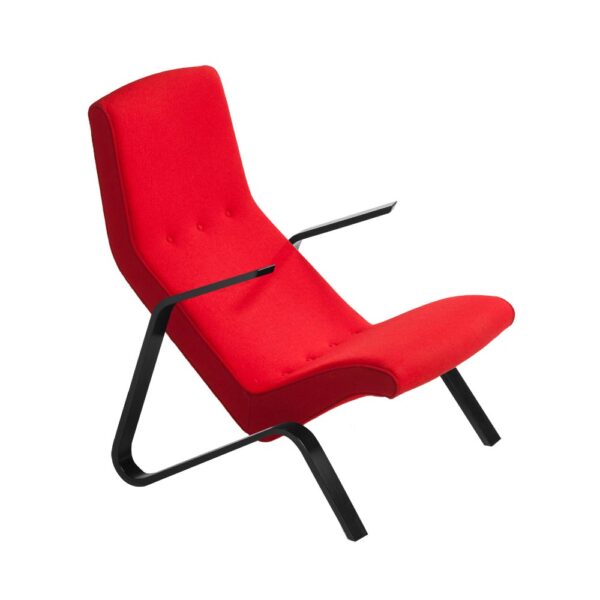 Eero Saarinen Grasshopper-nojatuoli, musta, punainen villakangas