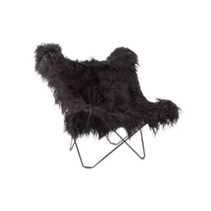 Cuero Design Mariposa-tuoli, musta pitkäkarvainen