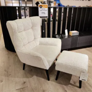 Furninova Jolyn-nojatuoli ja rahi, Mercedes-kangasverhoilu, mustat jalat, outlet Oulu